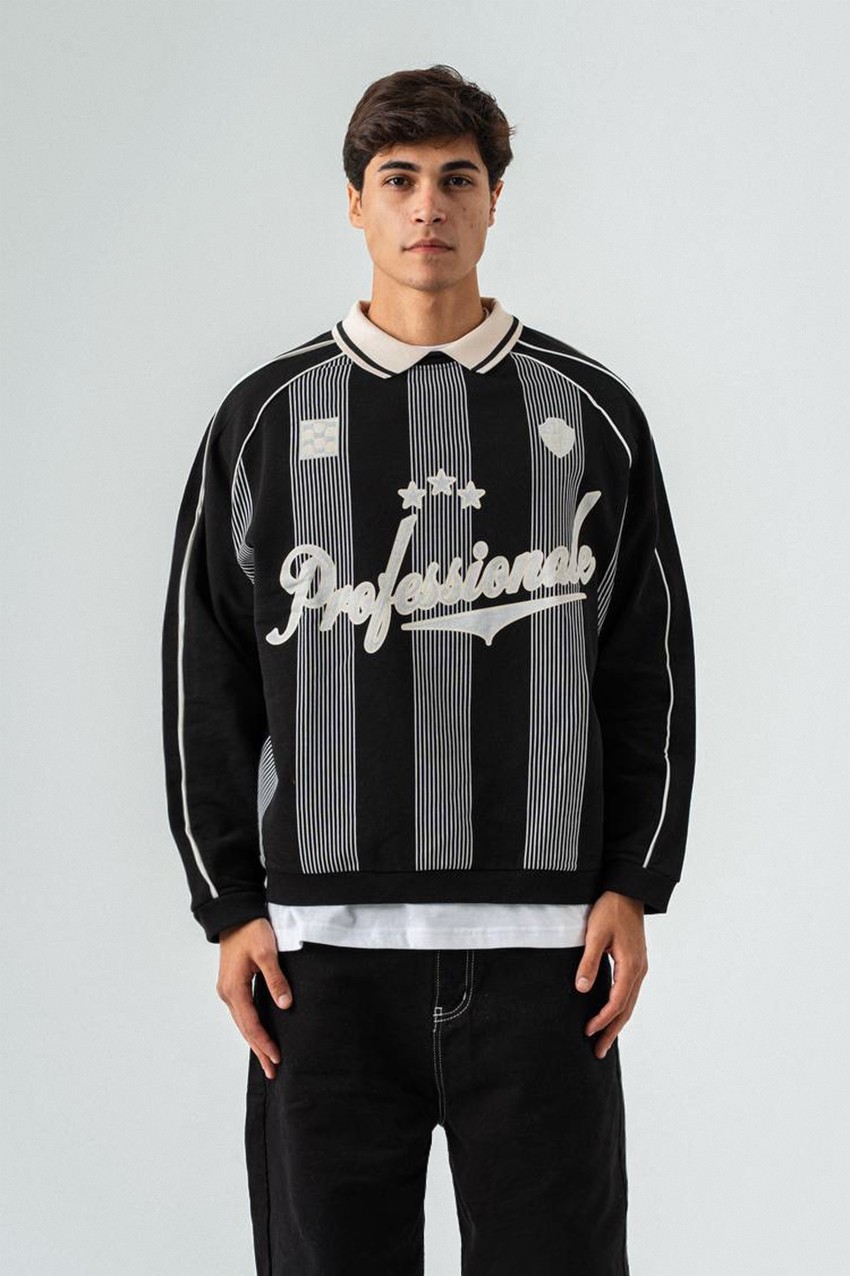 Retro Code Polo Yaka Siyah Erkek Sweatshirt - Aksesuarix - Türkiye