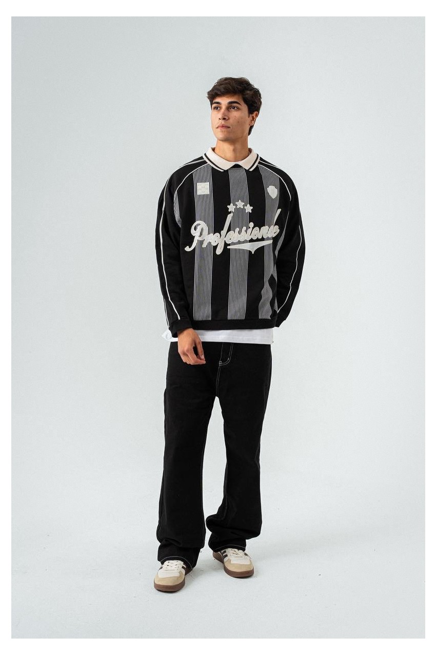 Retro Code Polo Yaka Siyah Erkek Sweatshirt - Aksesuarix - Türkiye