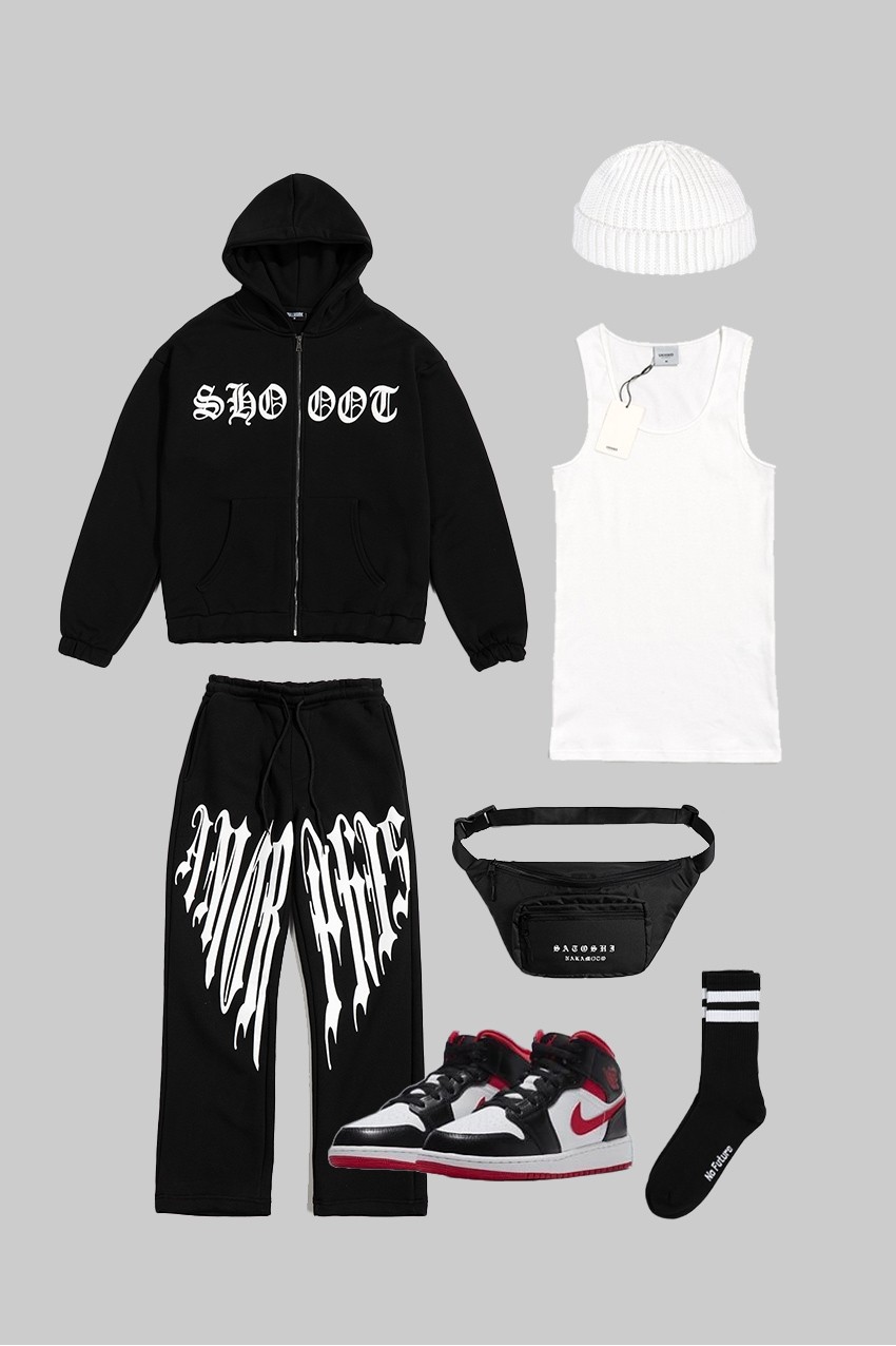 Black Hoodie Outfit KM1004 Aksesuarix Türkiye´nin En Büyük Online