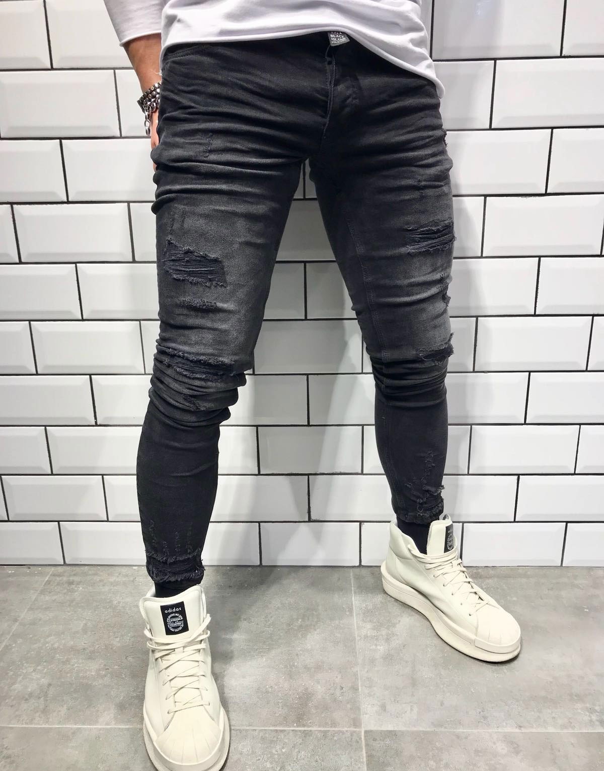 Pantolon Black Island Black Island Slim Fit Yırtık Erkek Jean
