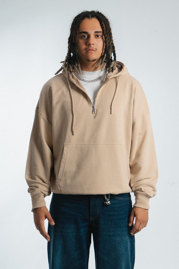 Street Style Half Zip Oversize Erkek Hoodie NF0336BJ - Aksesuarix