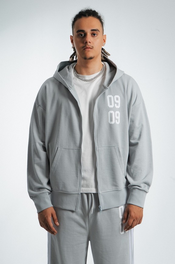 Nova 09 Gri Erkek Ceket Double Zip Hoodie - Aksesuarix - Türkiye