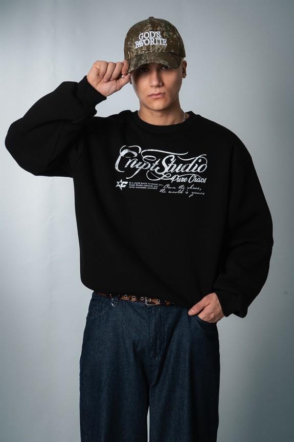 White Pure Chaos Oversize Siyah Erkek Sweatshirt - Aksesuarix