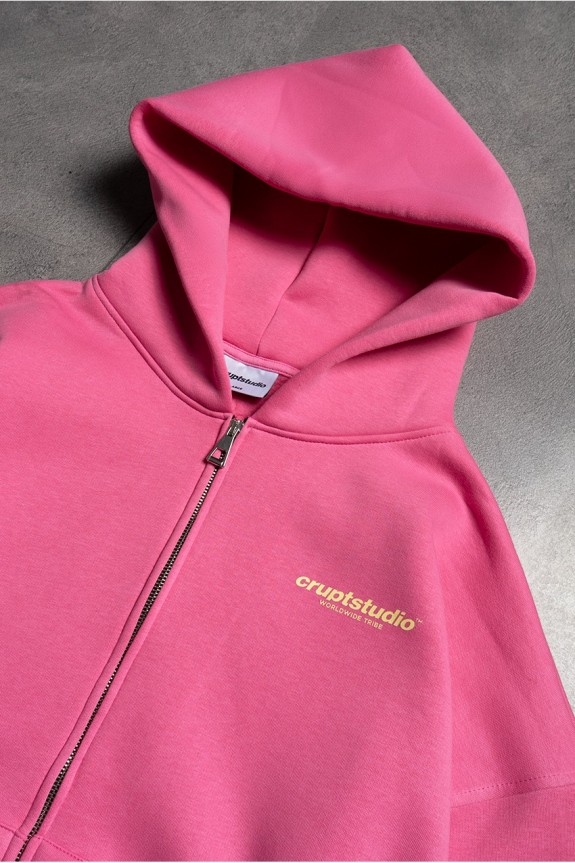 Starfall Pink Boxy Crop Erkek Ceket Zip Hoodie - Aksesuarix