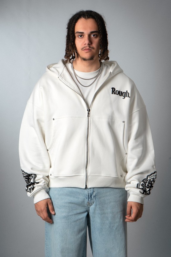 Ghost White Beyaz Oversize Erkek Ceket Zip Hoodie - Aksesuarix