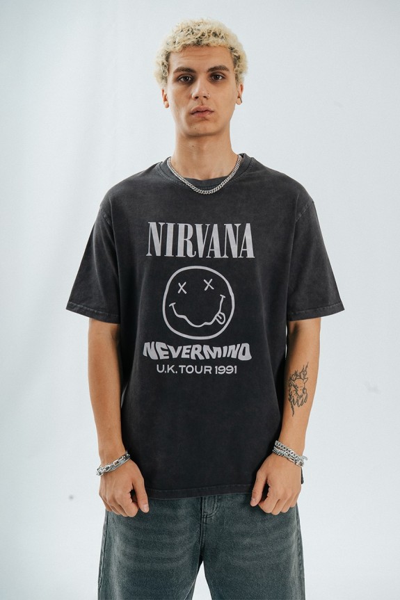 Nevermind Nirvana Siyah Yıkamalı Erkek Tişört TB2207SY